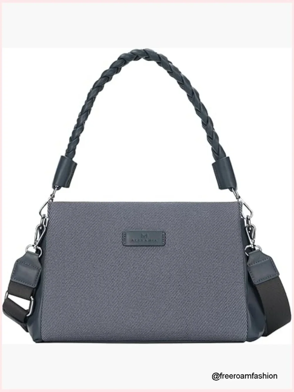 Braided Handle Faux Leather Satchel Crossbody Bag
